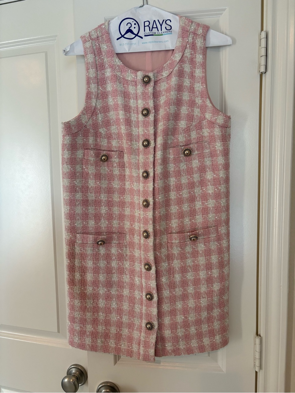 Reformation Pink & Cream Plaid Tweed Mini Dress